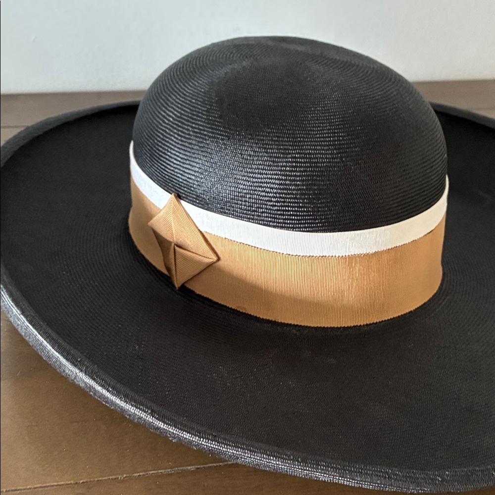 Vintage Anita Pineault Black and Brown Wide-Brim Hat - Picture 8 of 10